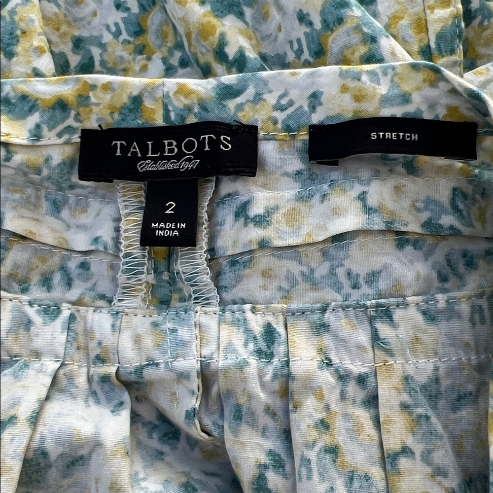 Talbots Yellow Blue Floral Peplum Blouse Sleeveless V Neck Tailored Top 2 - Picture 2 of 5